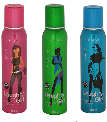 

Naughty Girl ECHO CRYSTAL & FEMME No Gas Deodorant for Women- (Set of 3) (150ml each) Perfume Body Spray - For Women(150 ml, Pack of 3)
