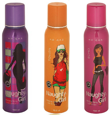 

Naughty Girl SUMMER, TOUH & ECHO No Gas Deodorant for Women- (Set of 3) (150ml each) Perfume Body Spray - For Women(150 ml, Pack of 3)