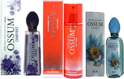 

OSSUM COMFORT PERFUMED BODY MIST 115ML+ BLOSSOM PERFUMED BODY MIST 190ML+ FUN PERFUMED BODY MIST 115ML Deodorant Spray - For Men & Women(115 ml, Pack of 3)