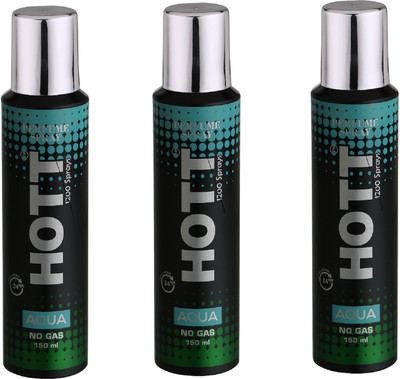 HOTT AQUA NO Gas Deodorant for Men- Pack of 3 (150ml each) Perfume Body Spray - For Men(150 ml, Pack of 3)