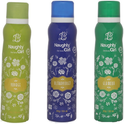 

Naughty Girl ULTRAVOILENT GLAMOUR FLEUR-ESSENCE Deodorant for Women- (Set of 3) (150ml each) Body Spray - For Women(150 ml, Pack of 3)