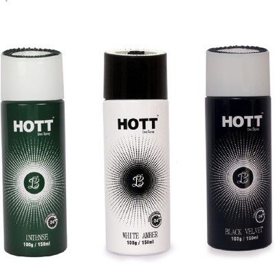 

HOTT INTENSES & WHITE AMBER & BLACK VELVET Deodorant for Men- (Set of 3) (150ml each) Body Spray - For Men(150 ml, Pack of 3)