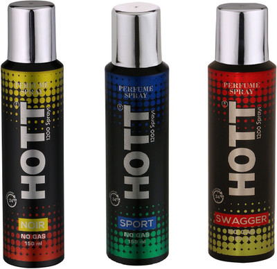 

HOTT NOIR, SPORT & SWAGGER NO Gas Deodorant for Men- (Set of 3) (150ml each) Perfume Body Spray - For Men(150 ml, Pack of 3)