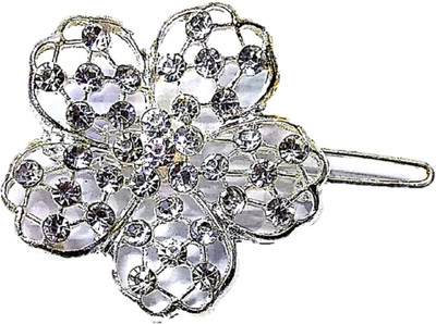 

Proplady Partywear Collection Flower Shaped Rhinestone Stud Designer Hair Clip|Wedding Hair Accessories|Hair Barrette for Girls & Women Back Pin, Hair Clip, Hair Pin, Bun Clip, Hair Accessory Set(Silver)
