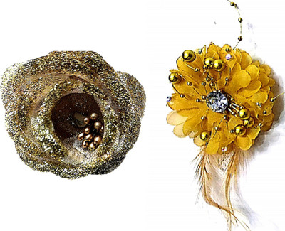 

Proplady Designer (Set of 2) Golden Shimmery Roses Multipurpose Hair Clips/Brooch Jewellery Set|Wedding Hair Accessories Girls & Women Hair Clip, Bun Clip, Hair Pin, Back Pin, Tic Tac Clip, Hair Accessory Set(Gold)