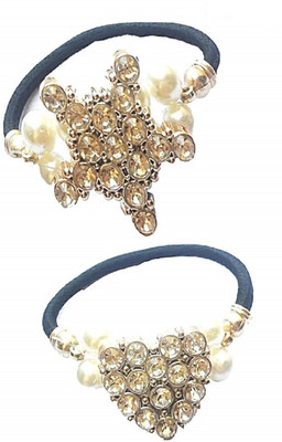 

Rk Women Designer Party Wear Star and Heart Shape Crystal Rhinestone Hair Rubber Band Rope Elastic Ponytail Holder Accessories (2 Pcs.) Hair Band(Gold)
