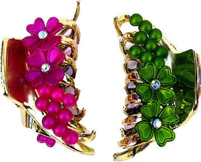

Proplady Wedding Collection (Pack of 2, L Size) Stylish Rhinestone & Pearl Stud Hair Clip, Butterfly Clutch, Claws Clip for Girls & Women Hair Clip, Hair Claw, Back Pin, Bun Clip, Banana Clip, Hair Pin(Pink, Green)