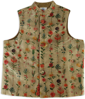 

Lilpicks Sleeveless Floral Print Baby Boys Jacket, Beige
