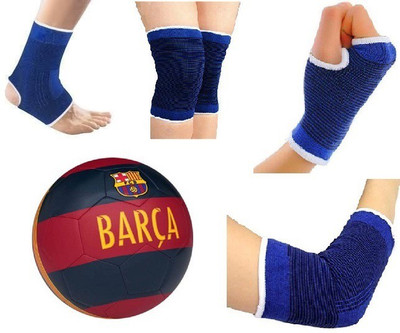 Aks BARCA RED/BLACK FOOTBALL WITH NEE,ANKLE,PALM,ELBOW COMBO(KIT) FOOTBALL SIZE 5 Football Kit
