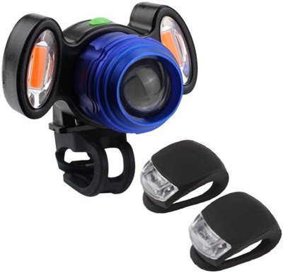 

FurMito Bicycle Super Bright Rechargeable Zooming USB Light With 2 Safety Blinkers LED Front Rear Light Combo(Blue, Black), White