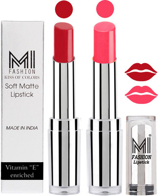 

MI Fashion Color Riche Creme Matte Sexy Lipsticks(Red Alert,Peach)