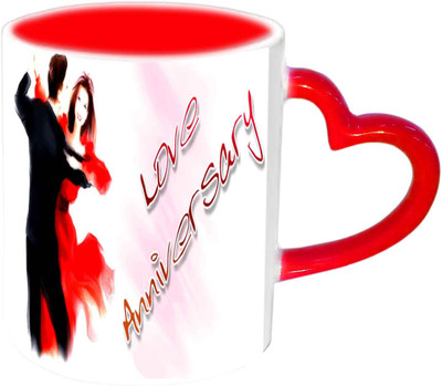 

Raj Laxmi Love Anniversary Red Heart Handle Ceramic Mug(350 ml)
