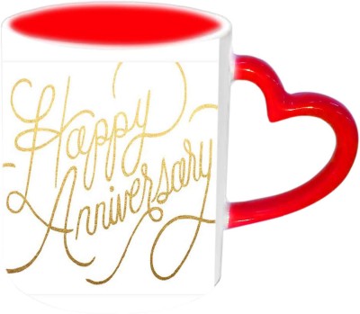 

Raj Laxmi Happy Anniversary With Nice Fonts Red Heart Handle Ceramic Mug(350 ml)