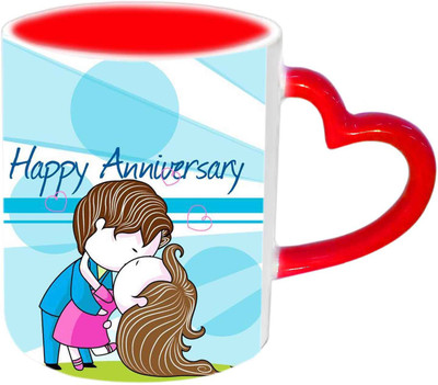 

Raj Laxmi Kissing Couple Happy Anniversary Red Heart Handle Ceramic Mug(350 ml)