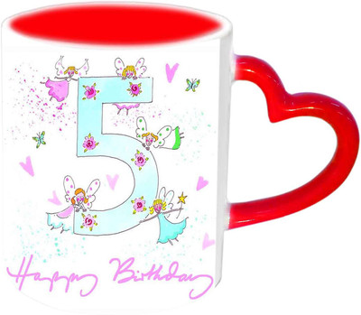 

Raj Laxmi Happy 5th Birthday Red Heart Handle Ceramic Mug(350 ml)