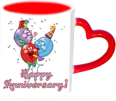 

Raj Laxmi Anniversary Wishes With Funny Cartoons Red Heart Handle Ceramic Mug(350 ml)