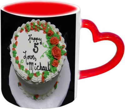 

Raj Laxmi Happy 5th Anniversary Red Heart Handle Ceramic Mug(350 ml)