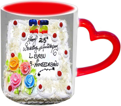 

Raj Laxmi Happy 25th Wedding Anniversary Red Heart Handle Ceramic Mug(350 ml)
