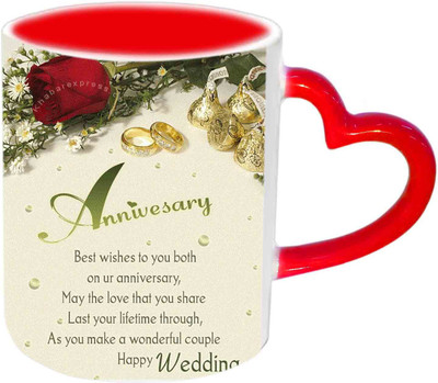 

Raj Laxmi Anniversary Wishes With Very Nice Quote Red Heart Handle Ceramic Mug(350 ml)