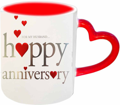 

Raj Laxmi Anniversary Wishes To My Husband Red Heart Handle Ceramic Mug(350 ml)