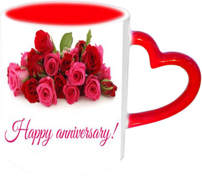 

Raj Laxmi Wish You A Happy Anniversary Red Heart Handle Ceramic Mug(350 ml)