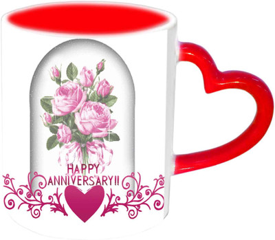 

Raj Laxmi Happy Anniversary Dear Red Heart Handle Ceramic Mug(350 ml)