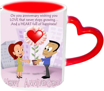

Raj Laxmi Anniversary Wishes With Lovely Couple Red Heart Handle Ceramic Mug(350 ml)