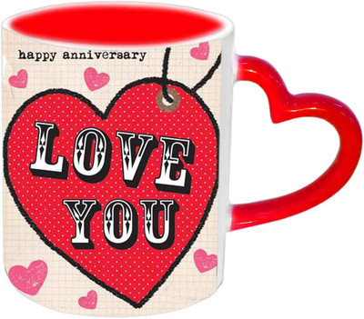 

Raj Laxmi Happy Anniversary My Love Red Heart Handle Ceramic Mug(350 ml)