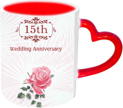 

Raj Laxmi Happy 15th Wedding Anniversary Red Heart Handle Ceramic Mug(350 ml)
