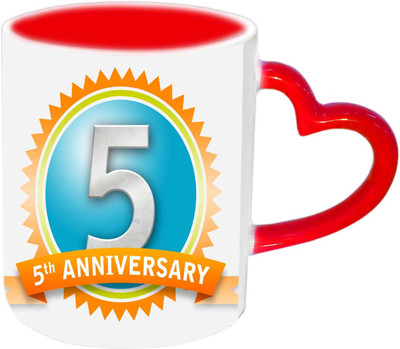 

Raj Laxmi Wish You A Happy 5th Anniversary Red Heart Handle Ceramic Mug(350 ml)