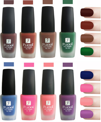 

Flickr Velvet Matte Nail Polish Combo Maroon,Nude,Brown,Green,Blue,Pink,Peach,Purple(Pack of 8)