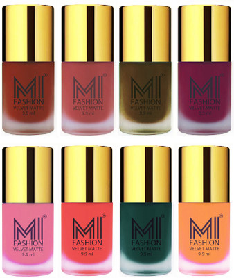 

MI Fashion Unique Velvet Matte Nail Polish Sets Cosmetics Nail Paint Cherry Red,Light Peach,Olive Brown,Magenta,Baby Pink,Neon Orange,Dark Green,Saffron Orange(Pack of 8)