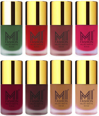 

MI Fashion Unique Velvet Matte Nail Polish Sets Cosmetics Nail Paint Green,Tomato Red,Maroon,Pink,Mauve,Red Wine,Dark Nude,Nude(Pack of 8)