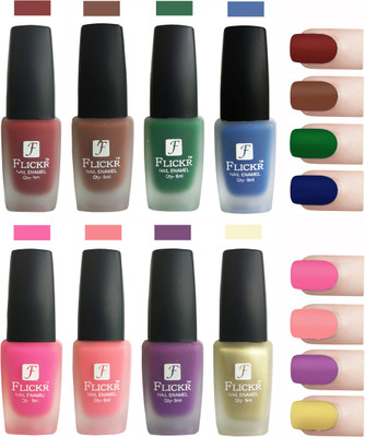 

Flickr Velvet Matte Nail Polish Combo Reddish Maroon, Brown,Green,Blue,Pink,Peach,Purple,Golden(Pack of 8)
