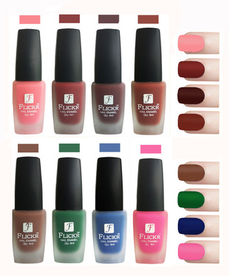 

Flickr Velvet Matte Nail Polish Combo Peach,Reddish Maroon,Maroon,Nude,Brown,Green,Blue,Pink(Pack of 8)
