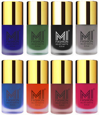 

MI Fashion Unique Velvet Matte Nail Polish Sets Cosmetics Nail Paint Royal Blue,Green,Black,Grey,Navy Blue,Orange,Maroon,Pink(Pack of 8)