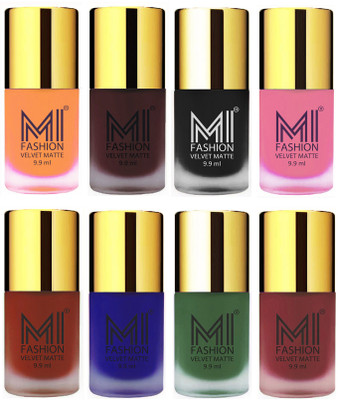 

MI Fashion Unique Velvet Matte Nail Polish Sets Cosmetics Nail Paint Saffron Orange,Wine,Black,Baby Pink,Cherry Red,Royal Blue,Green,Maroon(Pack of 8)