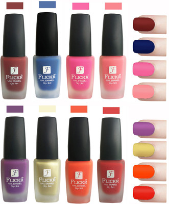

Flickr Velvet Matte Nail Polish Combo Reddish Maroon, Blue,Pink,Peach,Purple,Golden,Orange,Red(Pack of 8)