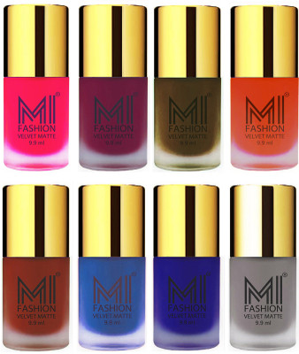 

MI Fashion Unique Velvet Matte Nail Polish Sets Cosmetics Nail Paint Neon Pink,Magenta,Olive Brown ,Orange,Cherry Red,Navy Blue,Royal Blue,Grey(Pack of 8)
