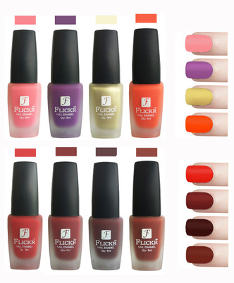 

Flickr Velvet Matte Nail Polish Combo Peach,Purple,Golden,Orange,Red,Reddish Maroon,Maroon,Nude(Pack of 8)