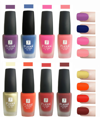 Flickr Velvet Matte Nail Polish Combo Purple,Blue,Pink,Peach,Golden,Orange,Red,Reddish Maroon(Pack of 8)