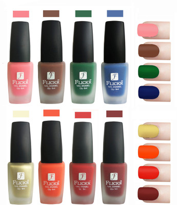 

Flickr Velvet Matte Nail Polish Combo Peach,Brown,Green,Blue,Golden,Orange,Red,Reddish Maroon(Pack of 8)