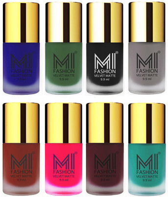 

MI Fashion Unique Velvet Matte Nail Polish Sets Cosmetics Nail Paint Royal Blue,Green,Black,Grey,Red,Neon Pink,Red Wine,Sky Blue(Pack of 8)