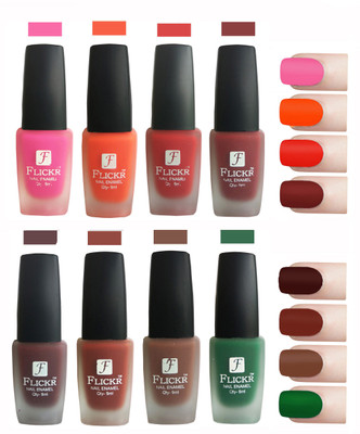

Flickr Velvet Matte Nail Polish Combo Pink,Orange,Red,Reddish Maroon,Maroon,Nude,Brown,Green(Pack of 8)