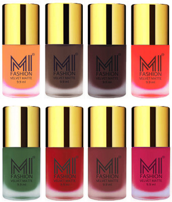 

MI Fashion Unique Velvet Matte Nail Polish Sets Cosmetics Nail Paint Saffron Orange,Coffee,Wine,Orange,Green,Tomato Red,Maroon,Pink(Pack of 8)