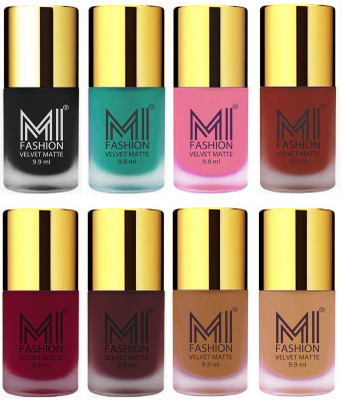 

MI Fashion Unique Velvet Matte Nail Polish Sets Cosmetics Nail Paint Black,Sky Blue,Baby Pink,Red,Mauve,Red Wine,Dark Nude,Nude(Pack of 8)