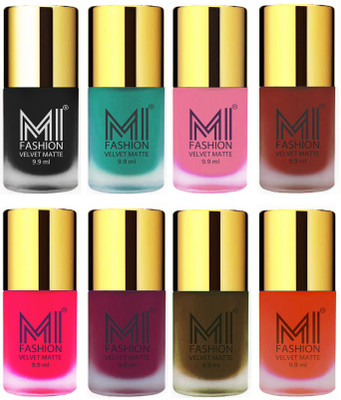 

MI Fashion Unique Velvet Matte Nail Polish Sets Cosmetics Nail Paint Black,Sky Blue,Baby Pink,Red,Neon Pink,Magenta,Olive Brown ,Orange(Pack of 8)