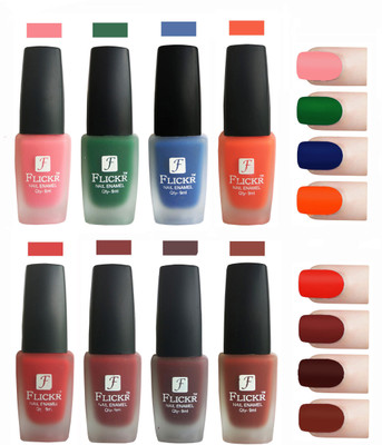 

Flickr Velvet Matte Nail Polish Combo Peach,Green,Blue,Orange,Red,Reddish Maroon,Maroon,Nude(Pack of 8)