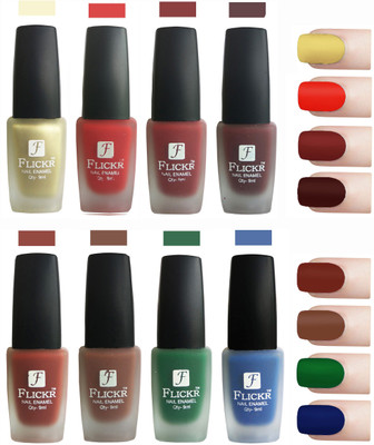 

Flickr Velvet Matte Nail Polish Combo Golden,Red,Reddish Maroon,Nude,Brown,Green,Blue(Pack of 8)