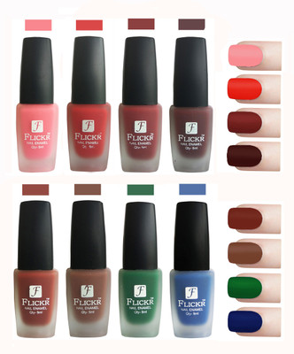 

Flickr Velvet Matte Nail Polish Combo Peach,Red,Reddish Maroon,Maroon,Nude,BrownGreen,Blue(Pack of 8)